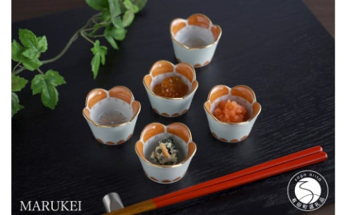 有田焼 錦梅型小付 5個セット【丸兄商社 】食器 器 うつわ 小付 小鉢 薬味入 珍味入 5個 セット 梅 うめ お祝い ハレの日 お正月 おせち 朱 金 A45-356 1369596 - 佐賀県有田町