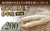 【長野県東御市産】栽培期間中出来るだけ農薬を減らして作った国産生高麗人参 6年生 約200ｇ（省き品）（2024年9月下旬〜10月頃お届け予定）