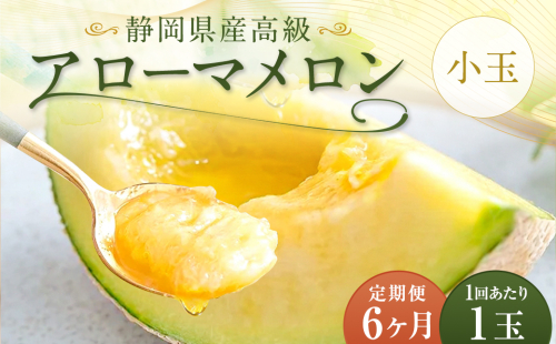 【6ヶ月定期便】静岡県産 高級 アローマメロン 小玉1玉 約0.9kg以上×小玉1玉×6回 計約5.4kg以上 化粧箱入 果物 フルーツ メロン めろん 青肉 高級ブランドメロン ブランドメロン 高級メロン 贈答 1371284 - 静岡県菊川市