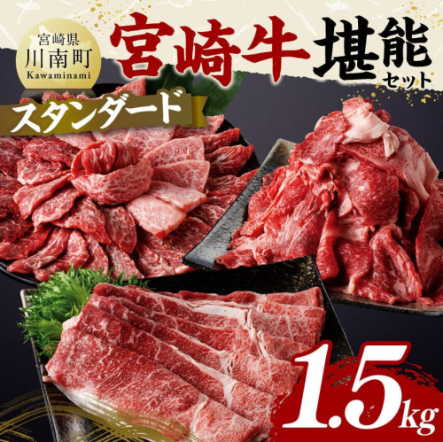 宮崎牛 堪能セット 【スタンダード】 合計1.5kg【 肉 牛肉 国産 宮崎県産 黒毛和牛 和牛 モモスライス カルビ 】 1373398 - 宮崎県川南町