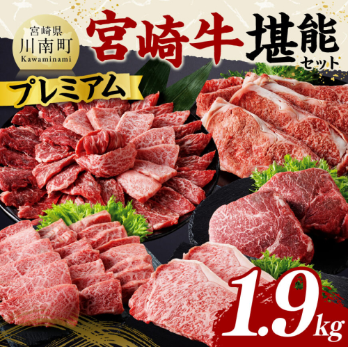 宮崎牛 堪能セット 【プレミアム】 合計1.9kg【 肉 牛肉 国産 宮崎県産 黒毛和牛 和牛 ロースステーキ カルビ 】 1373406 - 宮崎県川南町