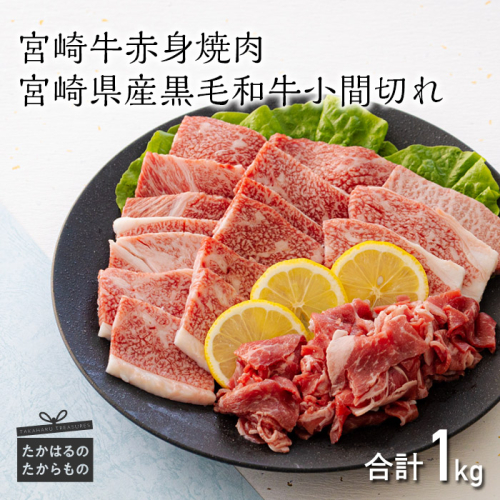 宮崎牛赤身肉の焼肉(ウデまたはモモ)800g＆黒毛和牛小間切れ 200g ワンストップオンライン対応 TF0545-P00043 1375048 - 宮崎県高原町