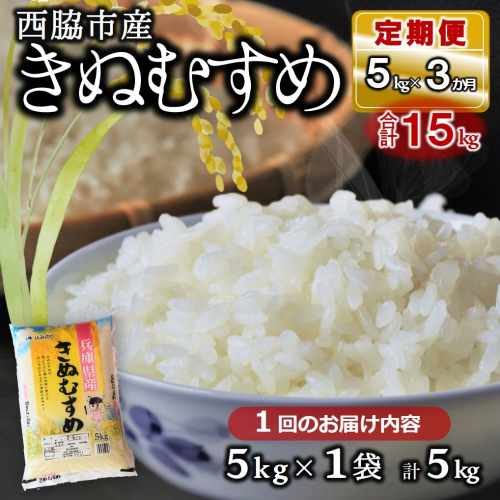 【ブランド米 きぬむすめ 定期便！３ヵ月連続お届け！】合計15kg（精米5kg×1袋３か月）（19.5-2） 1378500 - 兵庫県西脇市