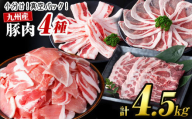 【数量限定】小分け・真空パック!九州産豚肉4種セット＜計4.5kg(計14P)＞豚肉 豚 ロース バラ モモ ウデ 肩ロース バラエティ 詰め合わせ セット 訳あり a6-050