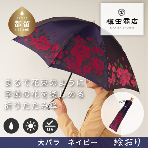 【槙田商店】晴雨兼用折りたたみ傘　絵おり　大ばら　コン 138128 - 山梨県都留市