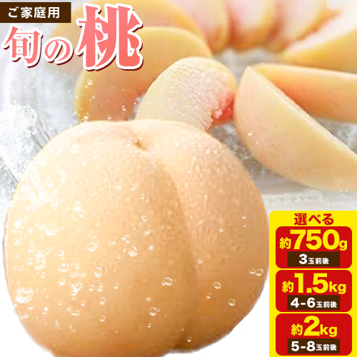 【2026年先行予約】ご家庭用 旬の桃 (なかて～おくての品種) 約750g (3玉前後) または 約1.5kg (4～6玉)  または 約2kg (5～8玉) 窪津真果園【配送不可地域あり】《2026年7月中旬-9月中旬頃出荷》岡山県 浅口市 フルーツ モモ 果物 青果 旬 白桃 国産 岡山県産 1385785 - 岡山県浅口市