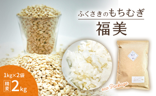 ふくさきのもちむぎ「福美」精麦1kg×2袋 2kg eco Package エコパッケージ 1388491 - 兵庫県福崎町