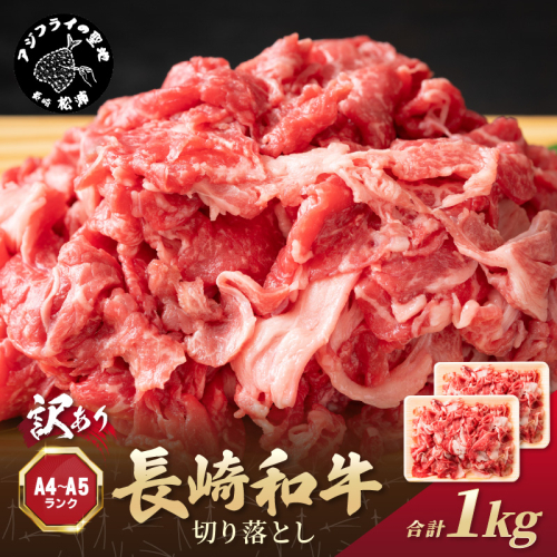 訳あり！【A4～A5】長崎和牛切り落とし1kg(500g×2p)【B1-143】牛肉 おすすめ 長崎和牛 バーベキュー 焼肉 切り落とし 冷凍 国産 送料無料 赤身 1389910 - 長崎県松浦市