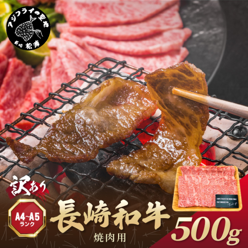 訳あり！【A4～A5】長崎和牛焼肉用 500g【B2-159】 牛肉 牛 和牛 国産 焼肉 おすすめ 赤身 美味しい バーベキュー プレゼント ギフト 送料無料 お取り寄せ 1390028 - 長崎県松浦市