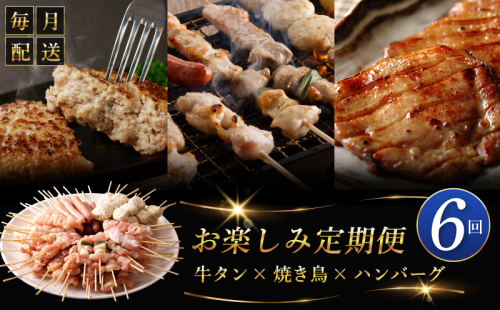 桜文 お楽しみ 定期便 全6回（焼き鳥／牛タン／黒毛和牛入り BIGハンバーグ）【毎月配送コース】 G1061 1390641 - 大阪府泉佐野市