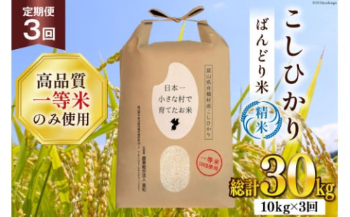 【3ヶ月定期便】【一等米100％】ばんどり米（コシヒカリ）精米 10kg（5kg×2袋） [農事組合法人東和 富山県 舟橋村 57050225] お米 白米 美味しい こしひかり 富山 農家