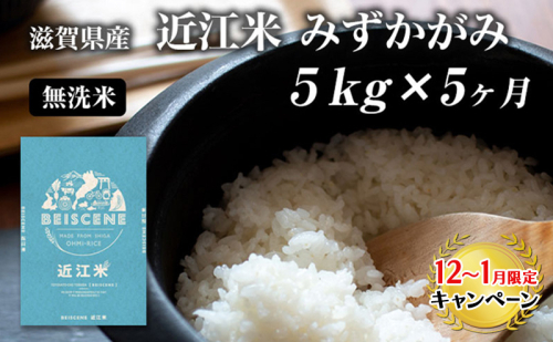 【12月～1月までの限定寄附額】 【定期便】令和7年産新米 5kg×5ヶ月 近江米 みずかがみ 無洗米 滋賀県豊郷町産 お米 こめ コメ 米 おこめ 白米 5回 お楽しみ  CP1201 139180 - 滋賀県豊郷町