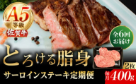 【6回定期便】A5等級 佐賀牛 サーロインステーキ 400g（200g×2枚）/ナチュラルフーズ [UBH103]