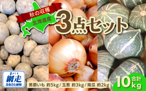 【先行予約】秋の収穫3点 合計約10kgセット(2025年9月15日以降発送) ABAO083 1395289 - 北海道網走市