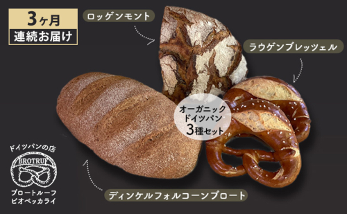 【3ヶ月連続お届け】オーガニックドイツパン3種セット 1395657 - 石川県能美市