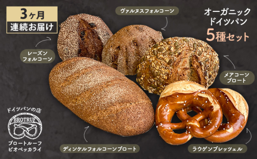 【3ヶ月連続お届け】オーガニックドイツパン5種セット 1395659 - 石川県能美市