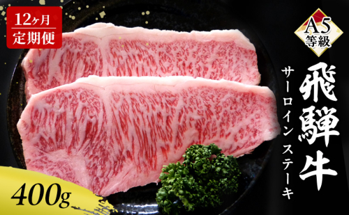 【定期便12ヶ月】牛肉 飛騨牛 サーロイン ステーキ セット 400g（1枚 約200g×2枚） 黒毛和牛 A5 美味しい お肉 牛 肉 和牛 サーロインステーキ 【岐阜県瑞穂市】 1395855 - 岐阜県瑞穂市