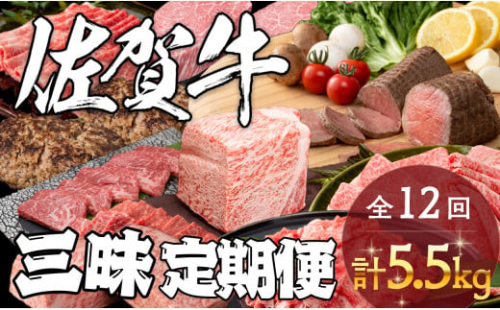 佐賀牛三昧定期便 毎月届く 全12回 計5.5kg 肉 定期便 佐賀牛 こだわり おすすめ ギフト 贈答 黒毛和牛 ランキング 30万円 300000 N300-6 1396526 - 佐賀県有田町