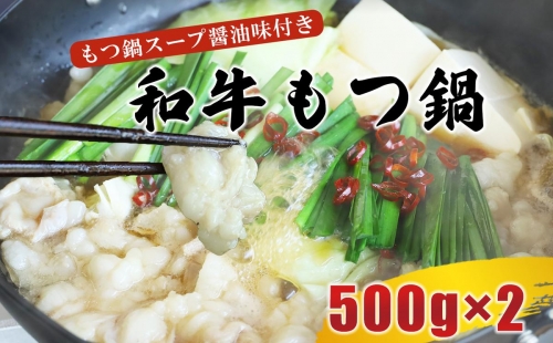 和牛もつ鍋ミックスホルモン  500g×2、もつ鍋スープ醤油味7倍濃縮 30g×8 140211 - 熊本県和水町