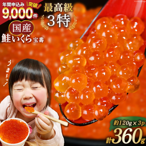 【TVで紹介！】最高級3特 国産 味付 いくら 宝壽 醤油漬 120g×3 [かわむら家 宮城県 気仙沼市 20565082] イクラ 海鮮 魚介類 醤油漬け 鮭いくら 140555 - 宮城県気仙沼市