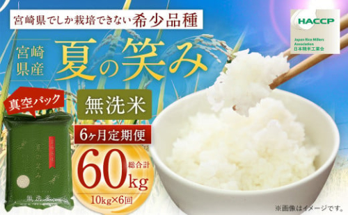 ＜【6ヶ月定期便】令和6年産 宮崎県産 夏の笑み（無洗米）2kg×5袋 計10kg（真空パック）＞お申込みの翌月中旬以降に第1回目発送（8月は下旬頃） 米 夏の笑み 無洗米 精米 希少 品種 白米 お米 ご飯 宮崎県産 1413739 - 宮崎県高鍋町