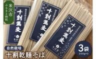 《 自然栽培 》 十割乾麺そば 3袋 計 600g ( 1袋 200g )  山形ちば吉 そば 蕎麦