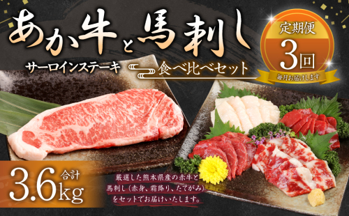 【定期便 3ヶ月】あか牛サーロイン肉1kg 馬刺し200g セット 合計 約3.6kg 1414986 - 熊本県益城町