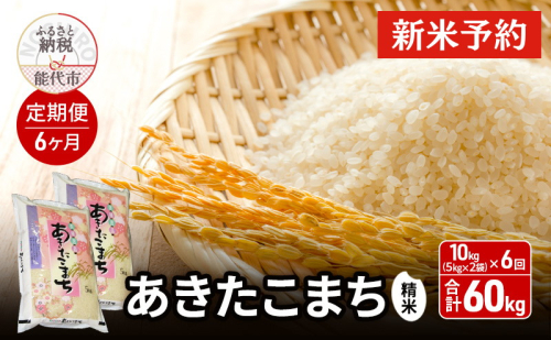 新米 先行予約《定期便6ヶ月》 あきたこまち 精米 10kg（5kg×2袋）×6回 合計60kg 秋田県産 お米 米 ごはん ご飯 単一原料米   1416512 - 秋田県能代市