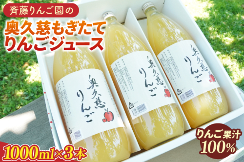 斉藤りんご園の奥久慈りんごジュース（ストレート）1000ml×3本セット（化粧箱入り）（CG005） 1418273 - 茨城県大子町