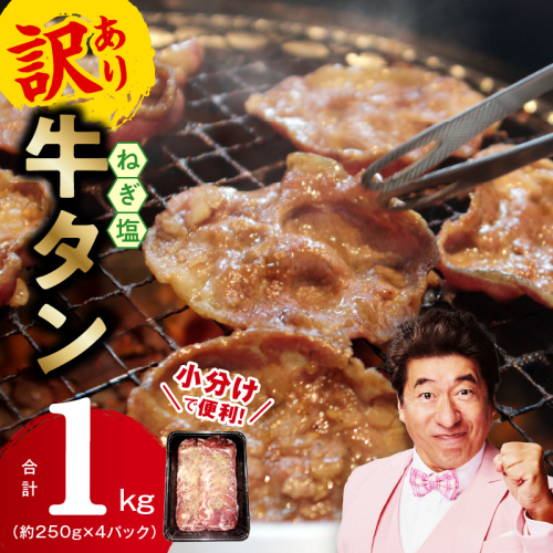ねぎ塩 牛たん（成型）合計 1kg 小分け 250g×4【牛タン 牛肉 焼肉用 薄切り 訳あり サイズ不揃い】 010B1529 1418733 - 大阪府泉佐野市