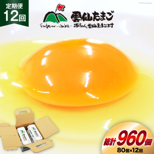 BI036 12回 定期便 雲仙たまごLサイズ  80個 (10個入り×8パック)(75個＋割れ補償5個入り) [ 卵 たまご 生卵 鶏卵 赤卵 玉子 新鮮 塚ちゃん雲仙たまご村 長崎県 島原市 ] 1419054 - 長崎県島原市