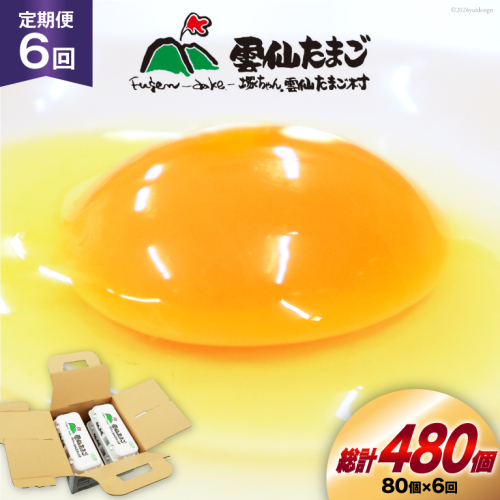 BI035 6回 定期便 雲仙たまごLサイズ  80個 (10個入り×8パック)(75個＋割れ補償5個入り) [ 卵 たまご 生卵 鶏卵 赤卵 玉子 新鮮 塚ちゃん雲仙たまご村 長崎県 島原市 ] 1419055 - 長崎県島原市