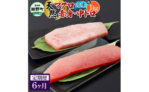 ～四国一小さなまち～ 天然マグロ（赤身・中トロ 各1kg）6ヶ月定期便 まぐろ 鮪 中とろ 刺身 刺し身 さしみ 魚 魚介 海鮮 海鮮丼 寿司 海の幸 おかず おつまみ 惣菜 おいしい 1420046 - 高知県田野町