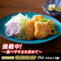 若鶏むね肉一口サイズのチキンカツ。ジューシーで柔らか！お弁当やおかずにピッタリ！ 宮崎県産若鶏むね肉を使用し、食べ易くて様々な用途に使い易い様にひとくちチキンカツに仕上げました。 ジューシーで冷めても