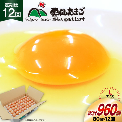 BI039 12回 定期便 たっぷり！ 雲仙たまごLサイズ 80個 (75個＋割れ補償5個入り) [ 卵 たまご 生卵 鶏卵 赤卵 玉子 新鮮 塚ちゃん雲仙たまご村 長崎県 島原市 ] 1421076 - 長崎県島原市