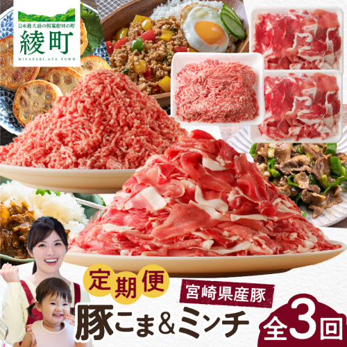 綾町産 豚こま＆ミンチ1.5kg【全3回定期便】_A0023-007 1422173 - 宮崎県綾町