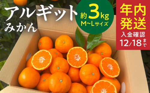 YA1001_完熟 アルギット みかん 3kg M～L サイズ 1422719 - 和歌山県湯浅町