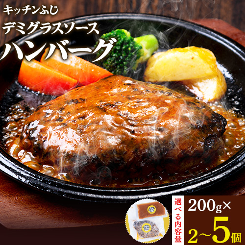デミグラスソース ハンバーグ 選べる内容量 200g×3 計600g 200g×5 計1kg キッチンふじ 冷凍 《60日以内に出荷予定(土日祝除く)》ジューシー 肉 牛肉 熊本県御船町 惣菜 お弁当 加工食品 1430232 - 熊本県御船町