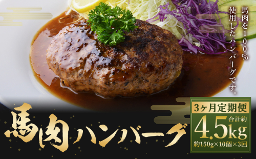 C39Z3【定期便3回】 馬肉ハンバーグ 約150g×10個 合計約4.5kg 馬肉100% ハンバーグ 熊本 冷凍 馬肉 馬 肉 惣菜 おかず 1431612 - 熊本県益城町