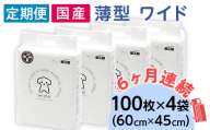 ペットシーツ 薄型 ワイド 100枚 × 4袋 1回交換タイプ 国産 ペットシート 定期便 6ヶ月 連続お届け 423