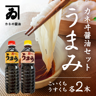 H-88 【明治2年創業 カネヰ醤油】風味醤油「うまみ」こいくち・うすくち各500ml×2本セット 143260 - 兵庫県たつの市