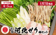 【1月7日発送】せり鍋 セット 4-5人前 せり 長ねぎ パックご飯 スープ 鶏肉 セリ セリ鍋 河北せり 野菜 鍋