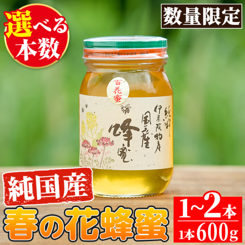 No.444/No.386 ＜本数選べる＞鹿児島春の花の蜂蜜 国産百花蜜(600g×1～2本) 国産 はちみつ ハチミツ 蜂蜜 花はちみつ 花ハチミツ 調味料 セット ギフト 贈答 プレゼント【伊集院物産】 1437468 - 鹿児島県日置市