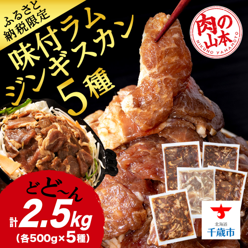 味付 ラムジンギスカン ５種 食べ比べ 2.5kg ≪ 肉の山本 ≫ 千歳ラム工房 ラム肉 羊肉 肉 北海道 千歳 1437640 - 北海道千歳市