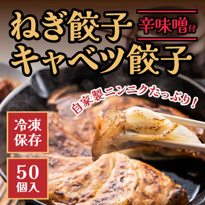 H-151 ネギ農家直営「ギョーザ中華そば専門店」の餃子！ねぎ餃子・きゃべつ餃子 50個入り 辛味噌付き 143773 - 兵庫県たつの市