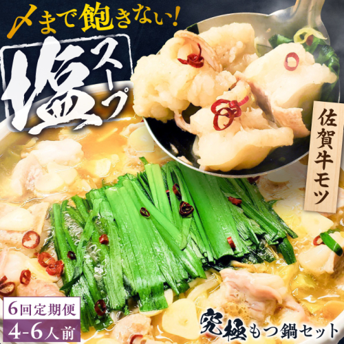 【全6回定期便】何度食べても飽きない美味しさ！こだわり佐賀牛100% もつ鍋セット 1kg(250g×4) 4～6人前 スープ・ちゃんぽん麺付 吉野ヶ里町/やきとり紋次郎 [FCJ102] 1441304 - 佐賀県吉野ヶ里町