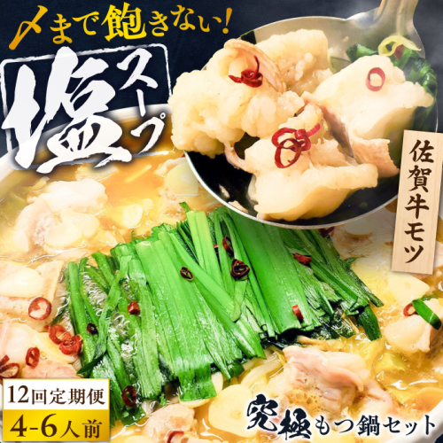 【全12回定期便】何度食べても飽きない美味しさ！こだわり佐賀牛100% もつ鍋セット 1kg(250g×4) 4～6人前 スープ・ちゃんぽん麺付 吉野ヶ里町/やきとり紋次郎 [FCJ103] 1441305 - 佐賀県吉野ヶ里町