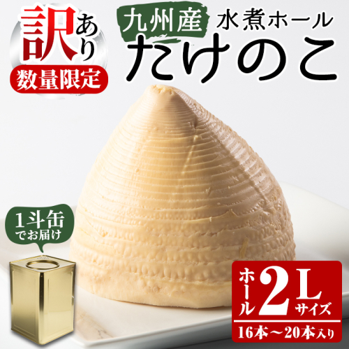 ＜訳あり・業務用＞数量限定！1斗缶たけのこ水煮ホール2L(16本～20本) 国産 九州産 鹿児島県産 筍 竹の子 水煮 簡易包装 酢豚 筑前煮 若竹煮 天ぷら チンジャオロース たけのこご飯 きんぴら【上野食品】akn008-21 144162 - 鹿児島県阿久根市
