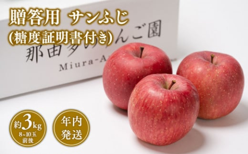 年内発送 贈答用サンふじ約3kg（糖度証明書付き）  【那由多のりんご園・平川市産】 1442120 - 青森県平川市