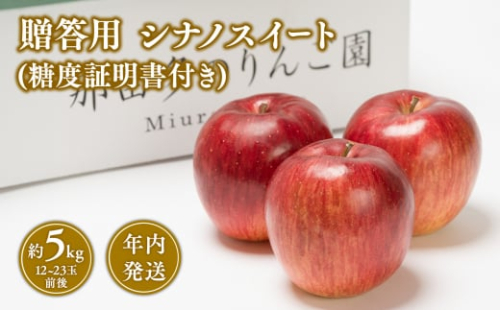 年内発送 贈答用シナノスイート約5kg（糖度証明書付き)　【那由多のりんご園・平川市産】 1442143 - 青森県平川市